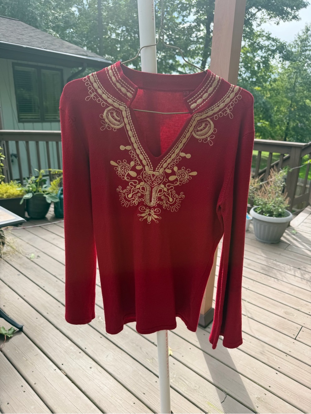 Red Embroidered V-Neck Women’s Top medium